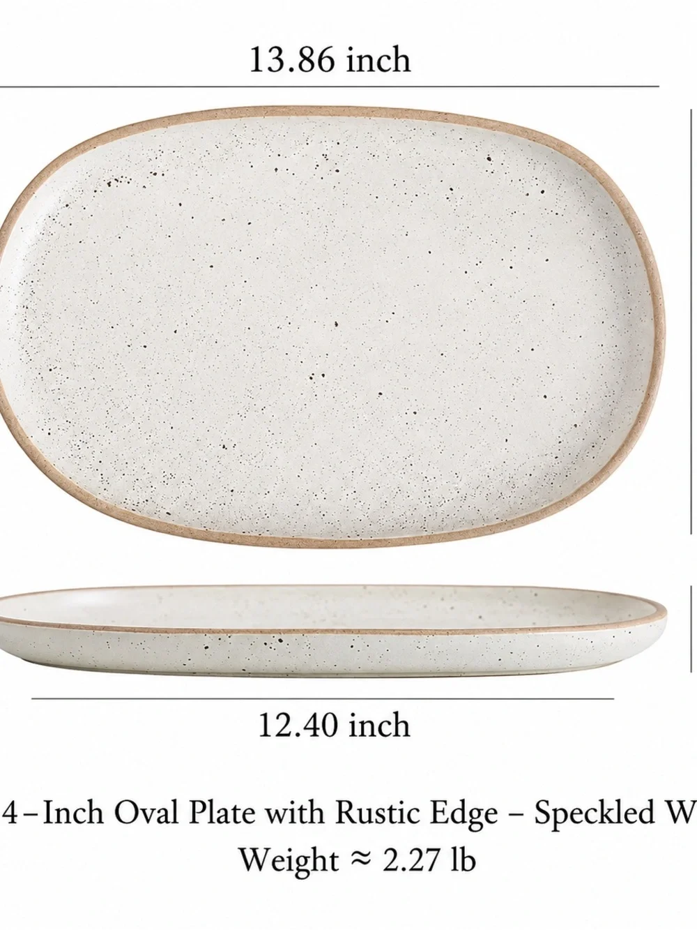 Speckled White Oval Serving Plate with Rustic Edge
